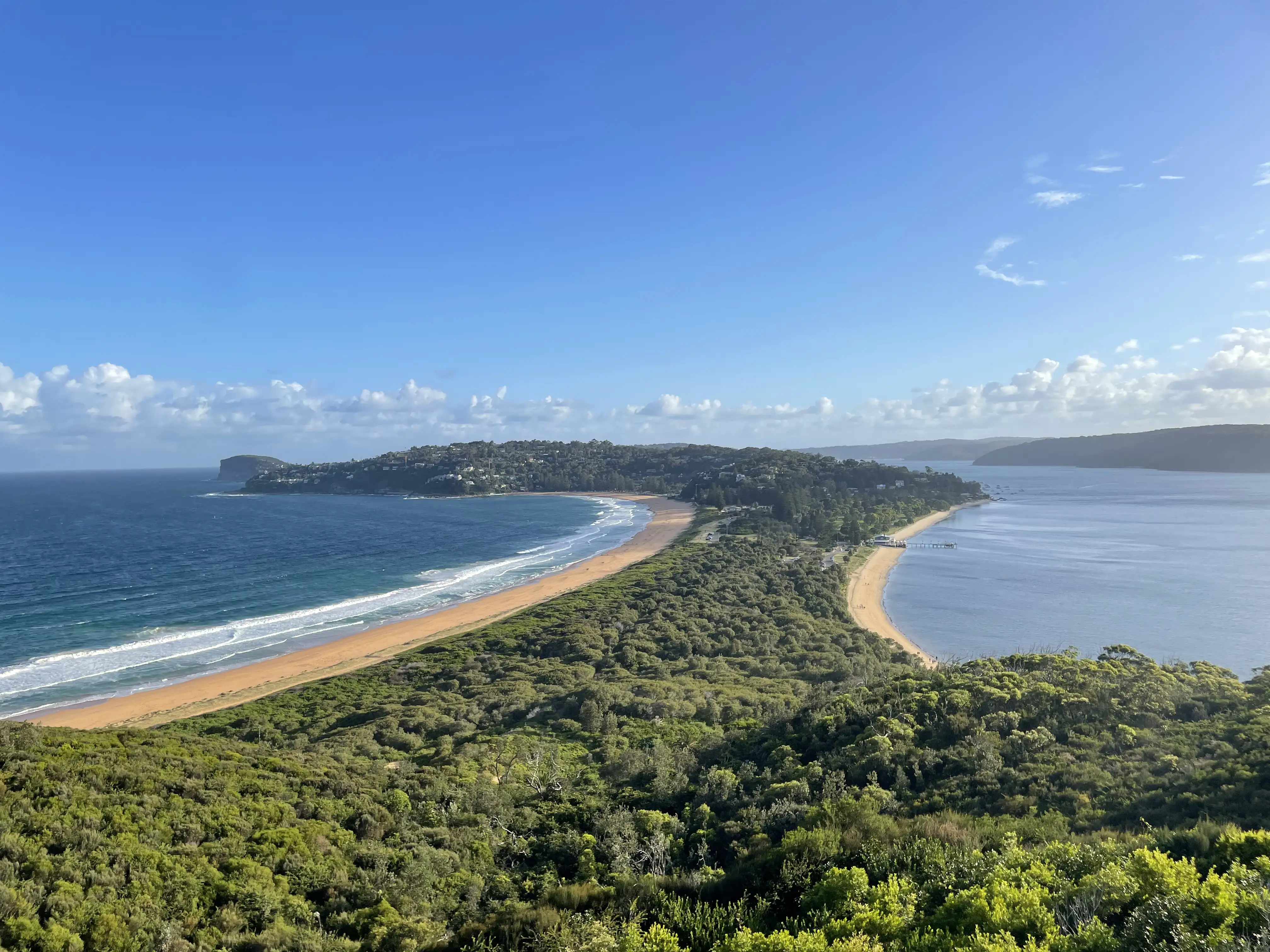 Barrenjoey Lighthouse in North Sydney, with stunning views of a narrow strip of land with water on both sides